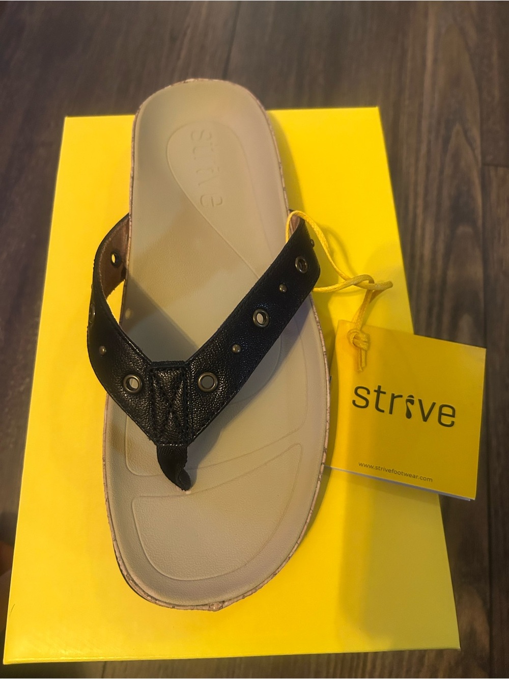 Strive Saria Black Leather Studded Arch Support Sandals